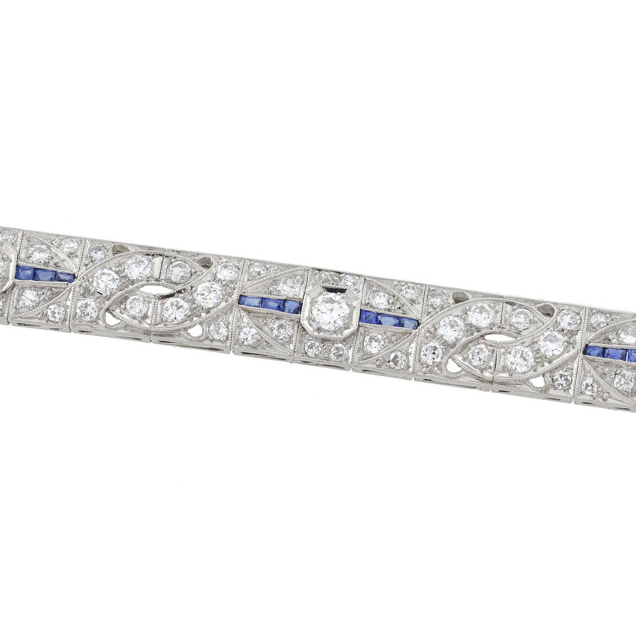 Art Deco 5 Carats Diamond Sapphire Line Bracelet In Excellent Condition In Narberth, PA