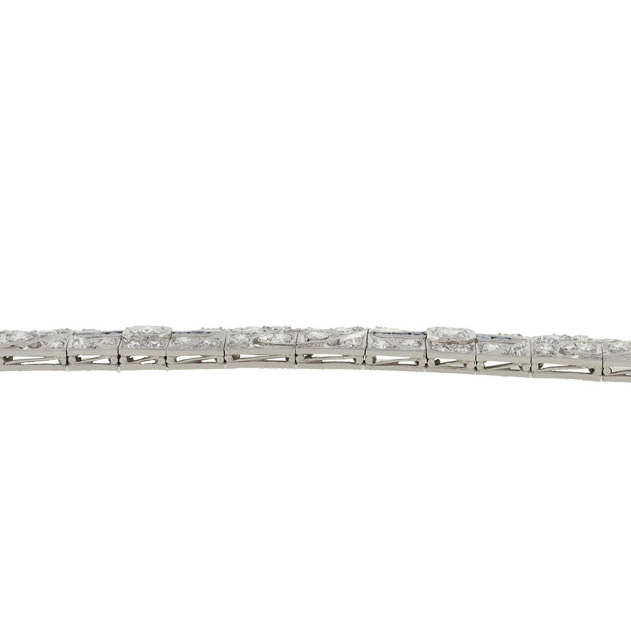 Women's Art Deco 5 Carats Diamond Sapphire Line Bracelet