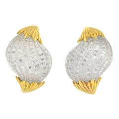 TURI Contemporary Carved Rock Quartz Crystal Shell Clip Earrings