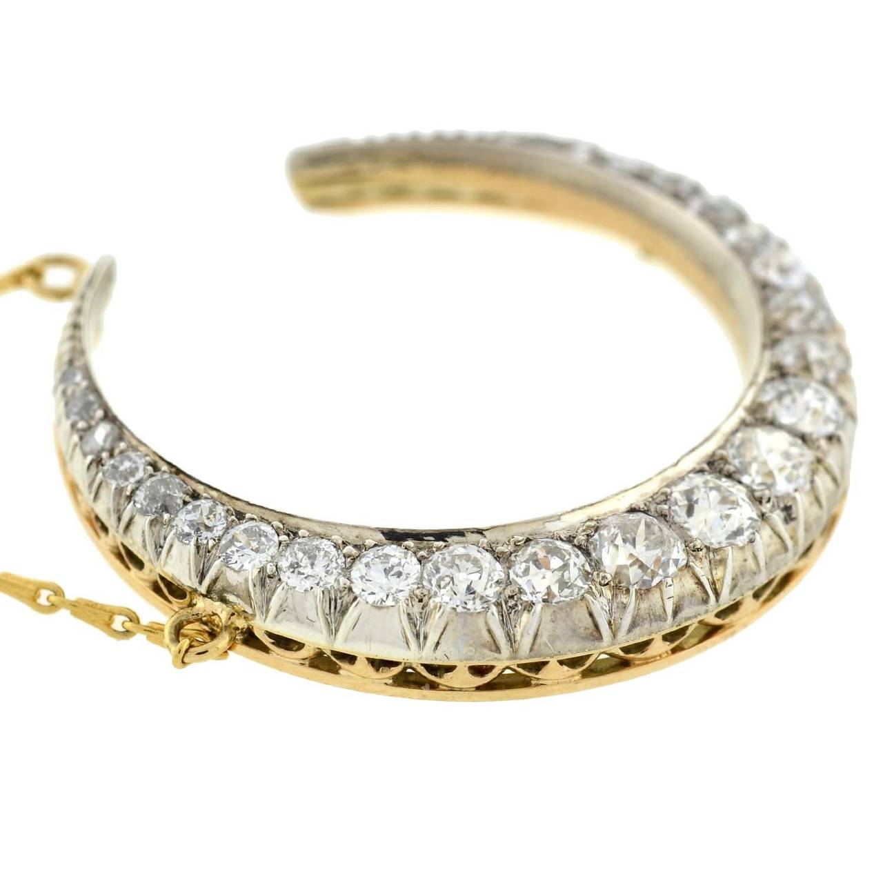Victorian Diamond Silver Gold Crescent Necklace 1