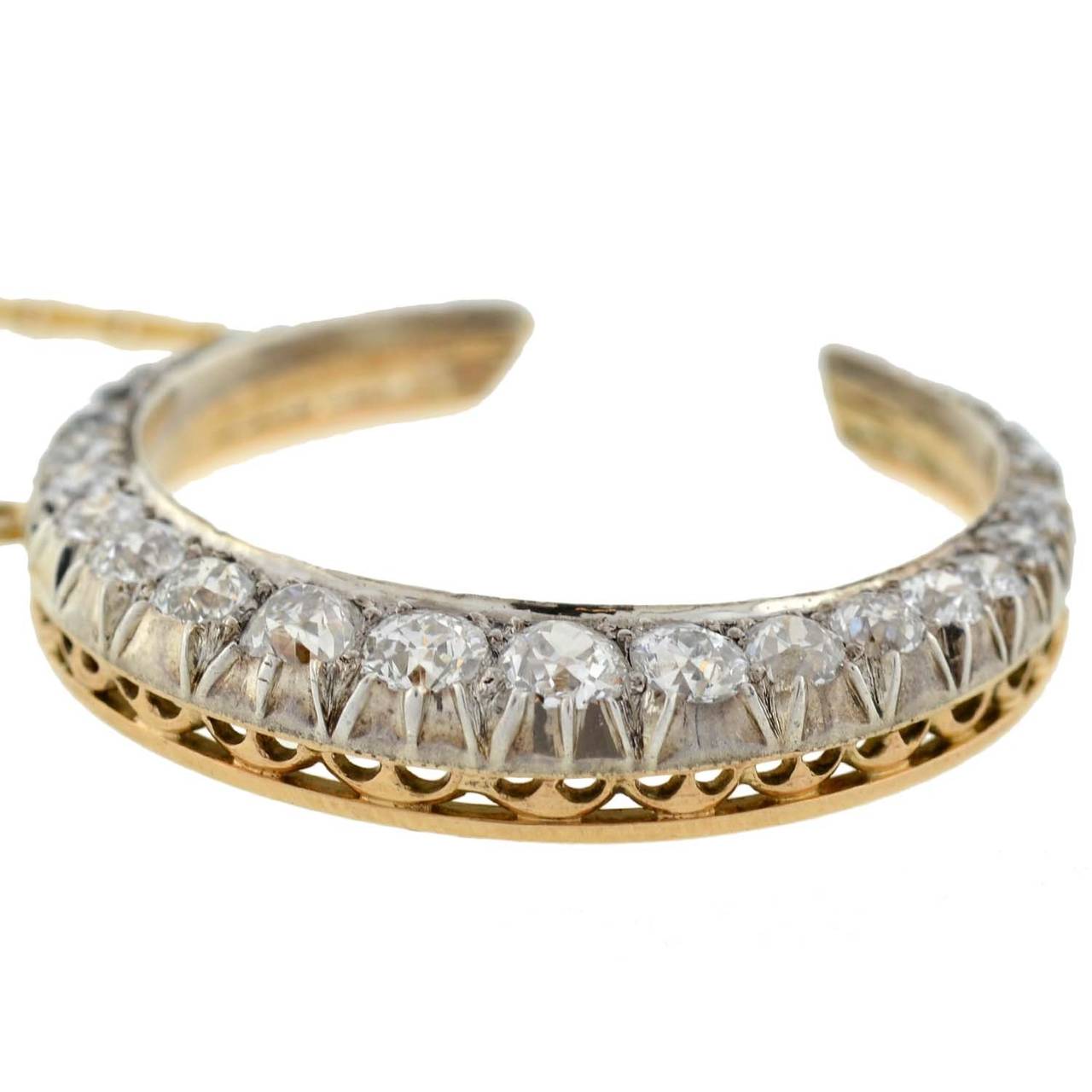 Women's Victorian Diamond Silver Gold Crescent Necklace