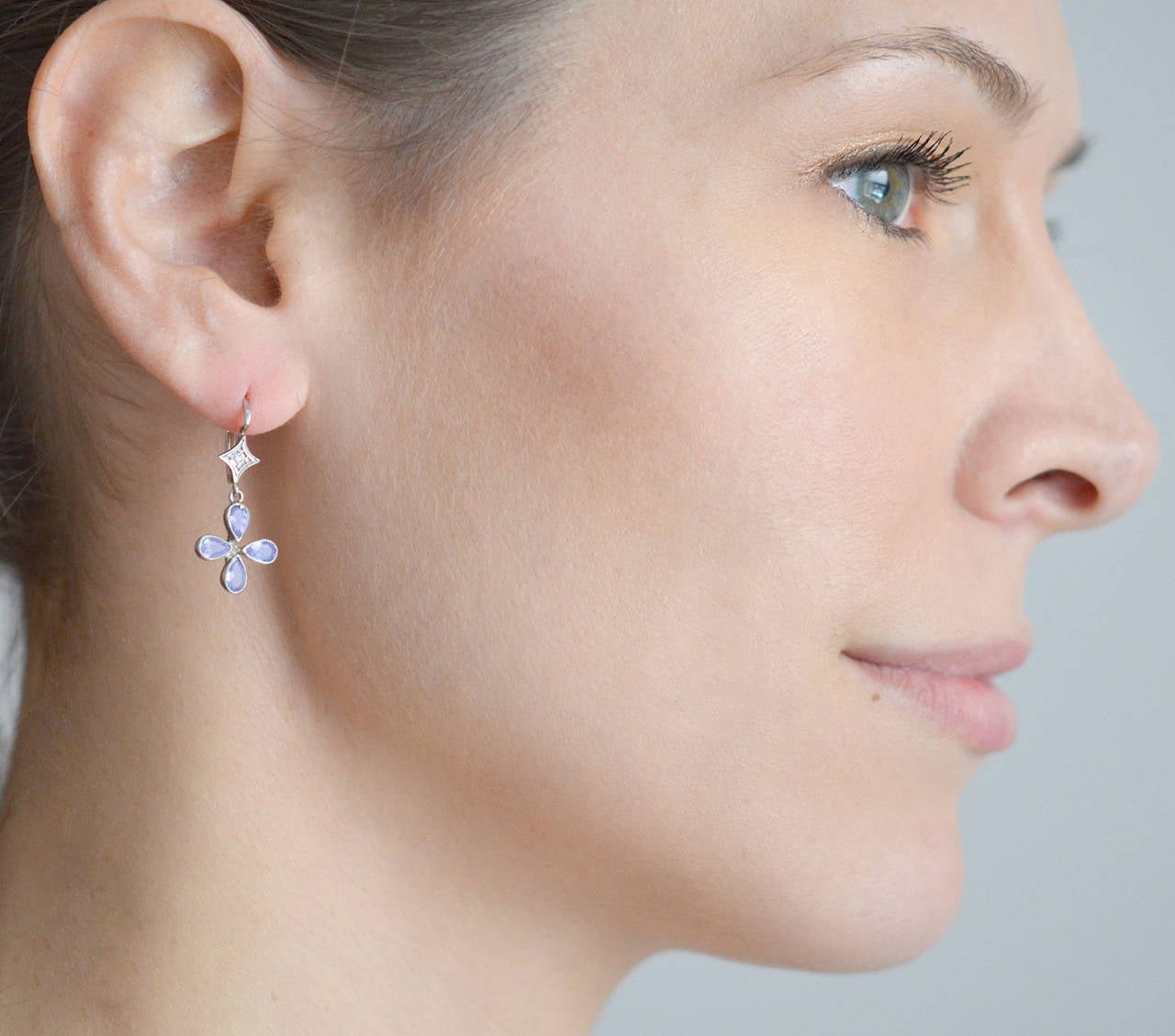 Cathy Waterman Tanzanite Diamond Flower Earrings 2