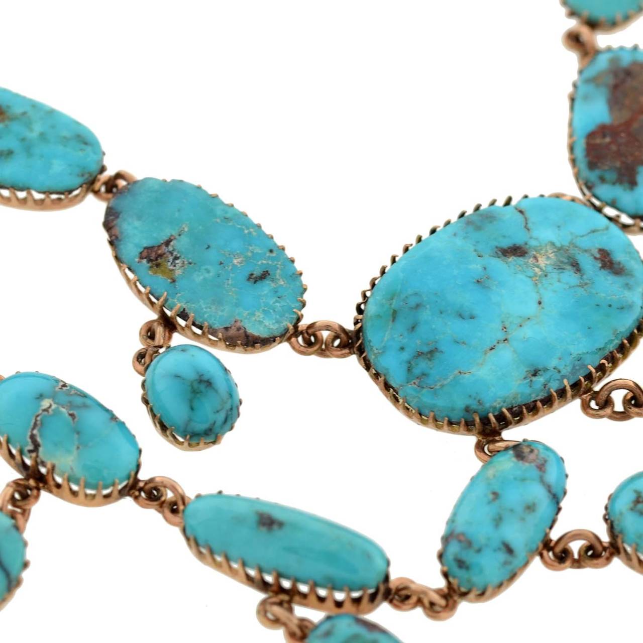 Victorian Natural Turquoise Festoon Necklace In Excellent Condition In Narberth, PA