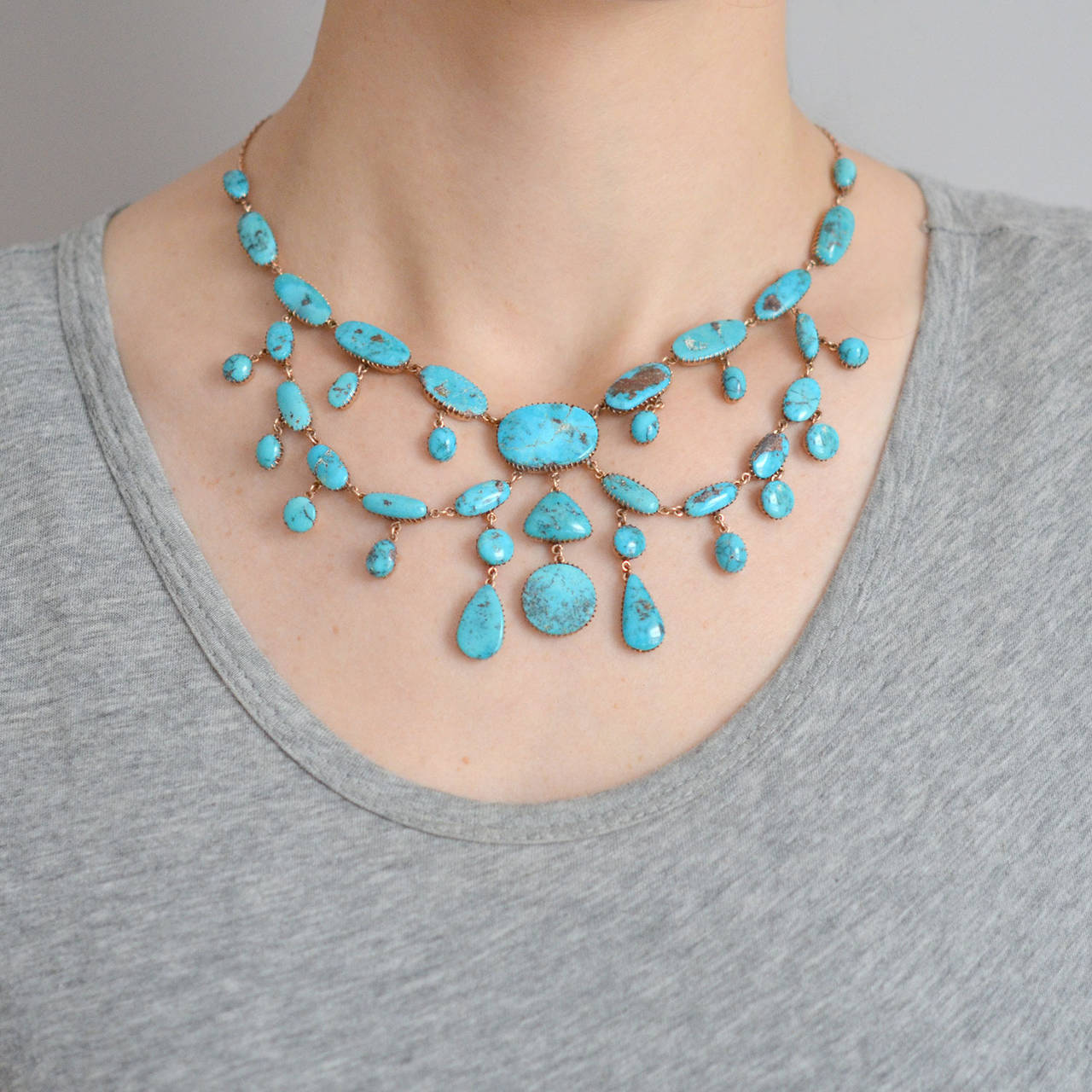 Victorian Natural Turquoise Festoon Necklace 1
