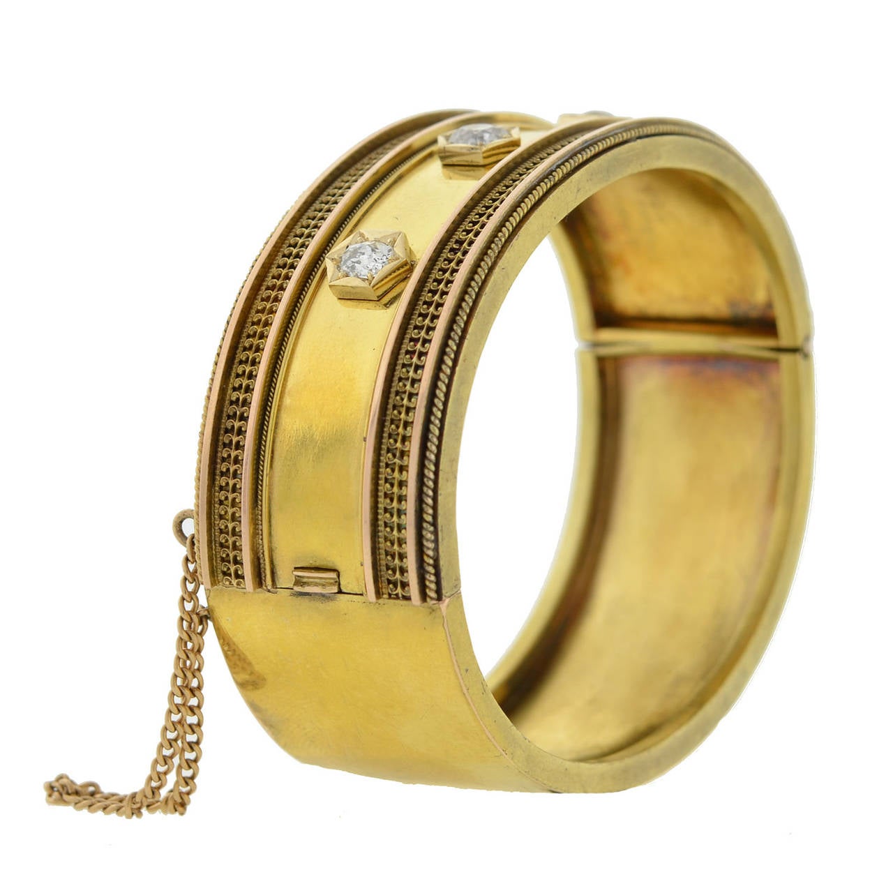 Victorian Diamond Gold Etruscan Bangle Bracelet 1