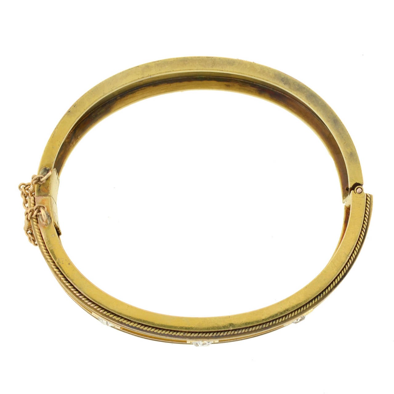 Victorian Diamond Gold Etruscan Bangle Bracelet 2