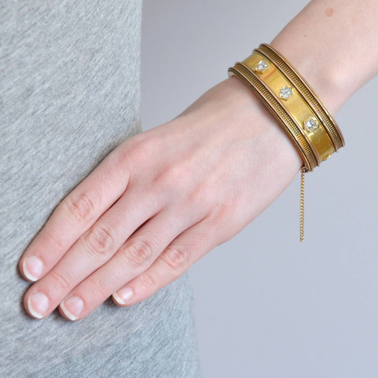 Victorian Diamond Gold Etruscan Bangle Bracelet 3