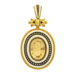 Used Victorian Enameled Citrine Locket Pendant