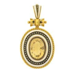 Victorian Enameled Citrine Locket Pendant 5