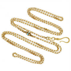 Antique Georgian 55 Inch Turquoise Gold Chain