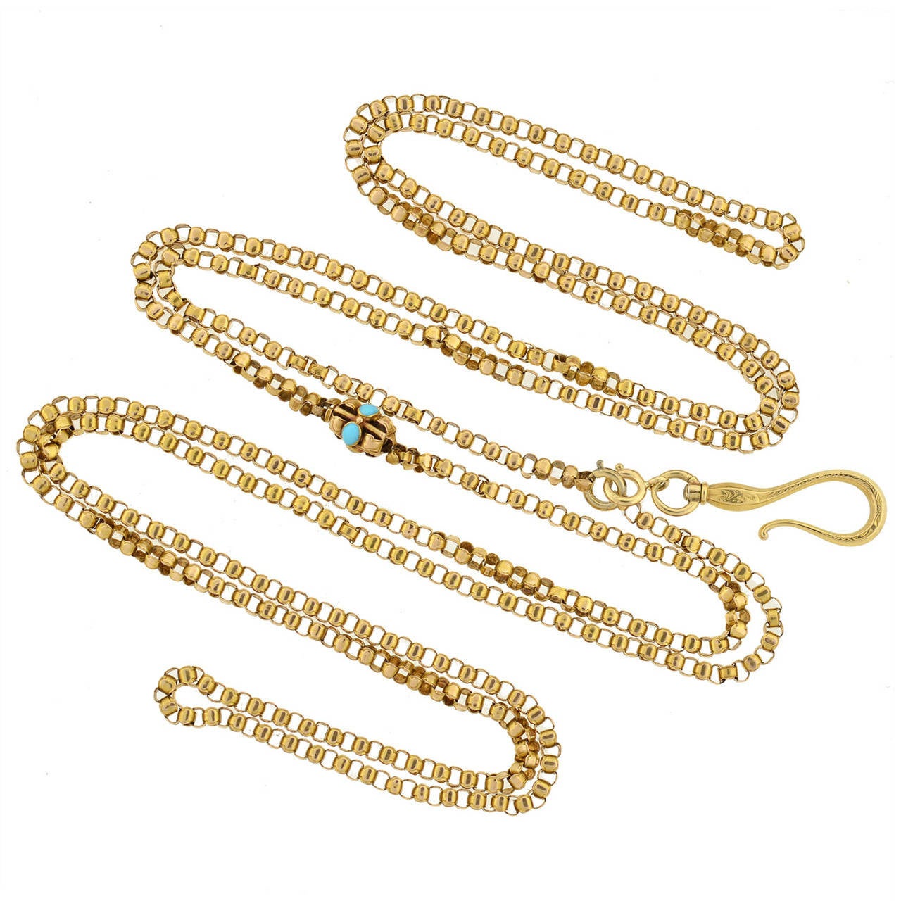 Georgian 55 Inch Turquoise Gold Chain