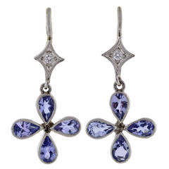 Used Cathy Waterman Tanzanite Diamond Flower Earrings