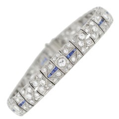 Art Deco 5 Carats Diamond Sapphire Line Bracelet