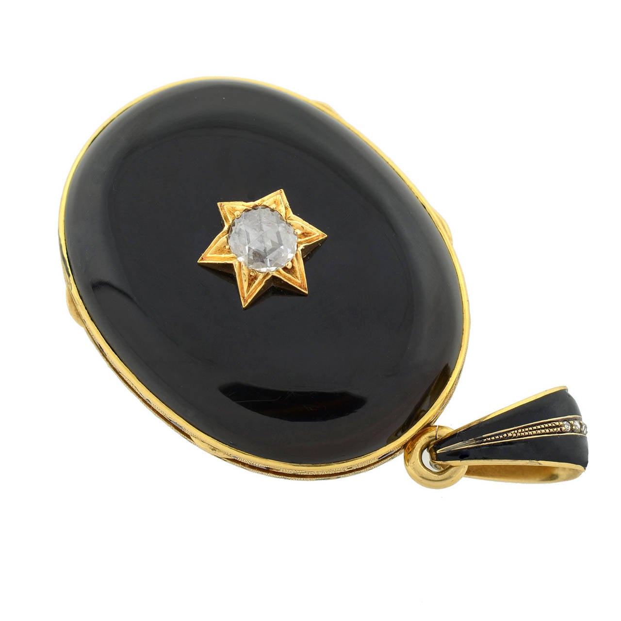 Victorien Pendentif médaillon victorien en agate et diamants en forme d'étoile avec bandes en vente