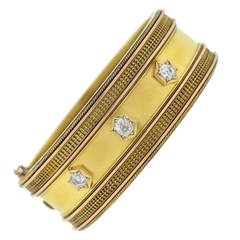 Antique Victorian Diamond Gold Etruscan Bangle Bracelet