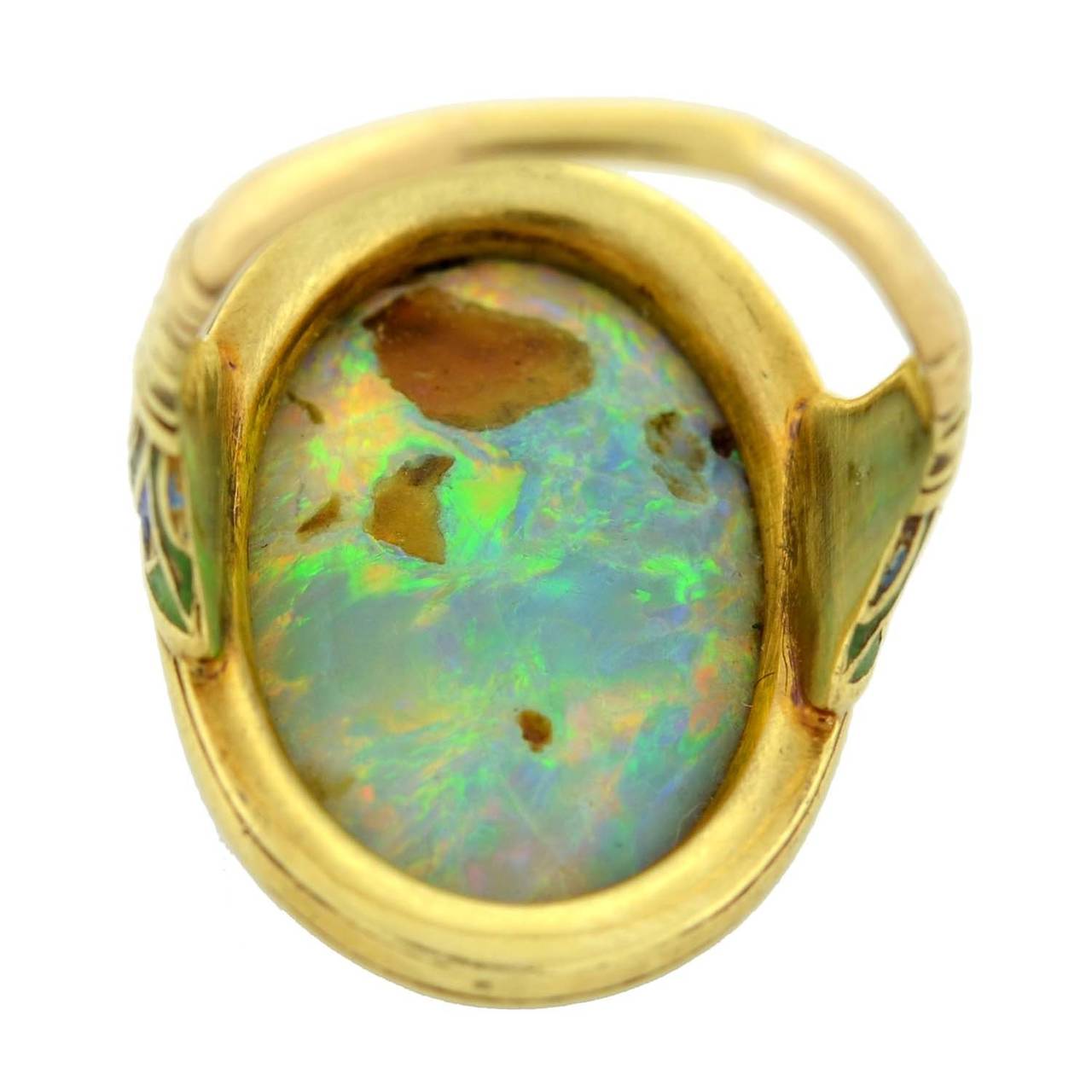 Art Nouveau Enameled Black Opal Gold Ring at 1stDibs | art nouveau opal ...