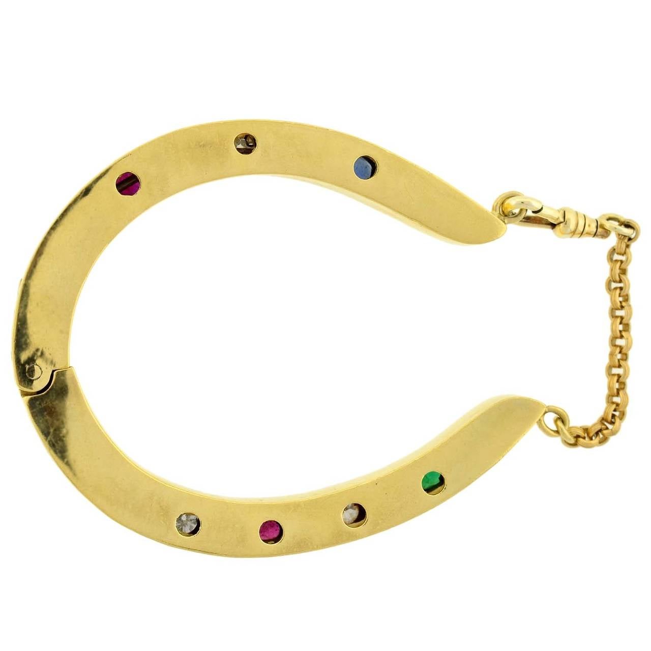 Victorian Dieu Vous Garde Gemstone Gold Horseshoe Bracelet