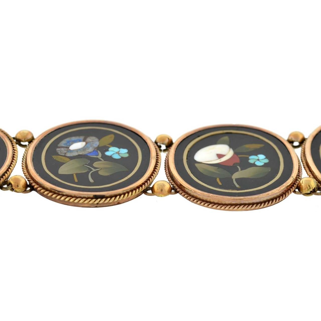 Viktorianisches bedeutendes Pietra Dura Gold Gliederarmband im Angebot 1