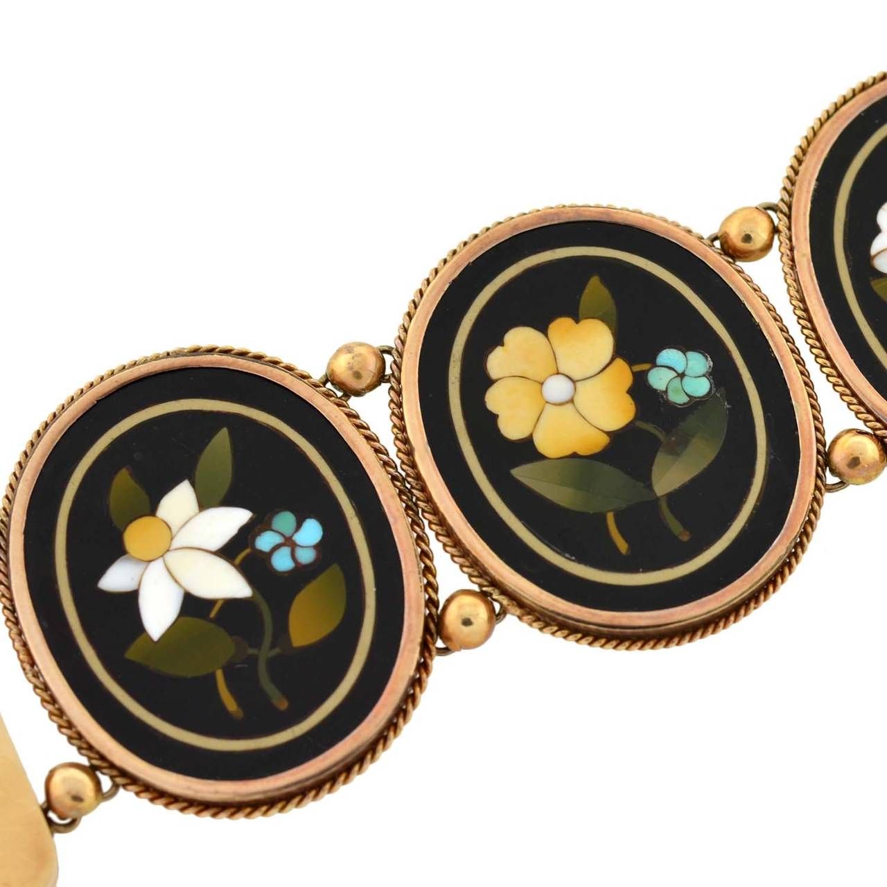 Victorian Important Pietra Dura Gold Link Bracelet In Excellent Condition In Narberth, PA