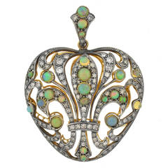 Edwardian Opal Diamond Fleur de Lys Pendant