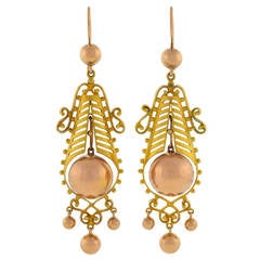 Antique Dramatic Victorian Rose and Yellow Gold Earrings