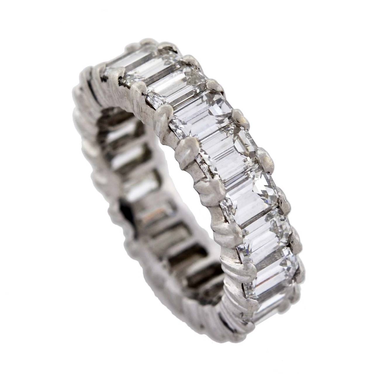 Contemporary Emerald Cut Diamond Platinum Eternity Band 6ctw In Excellent Condition In Narberth, PA