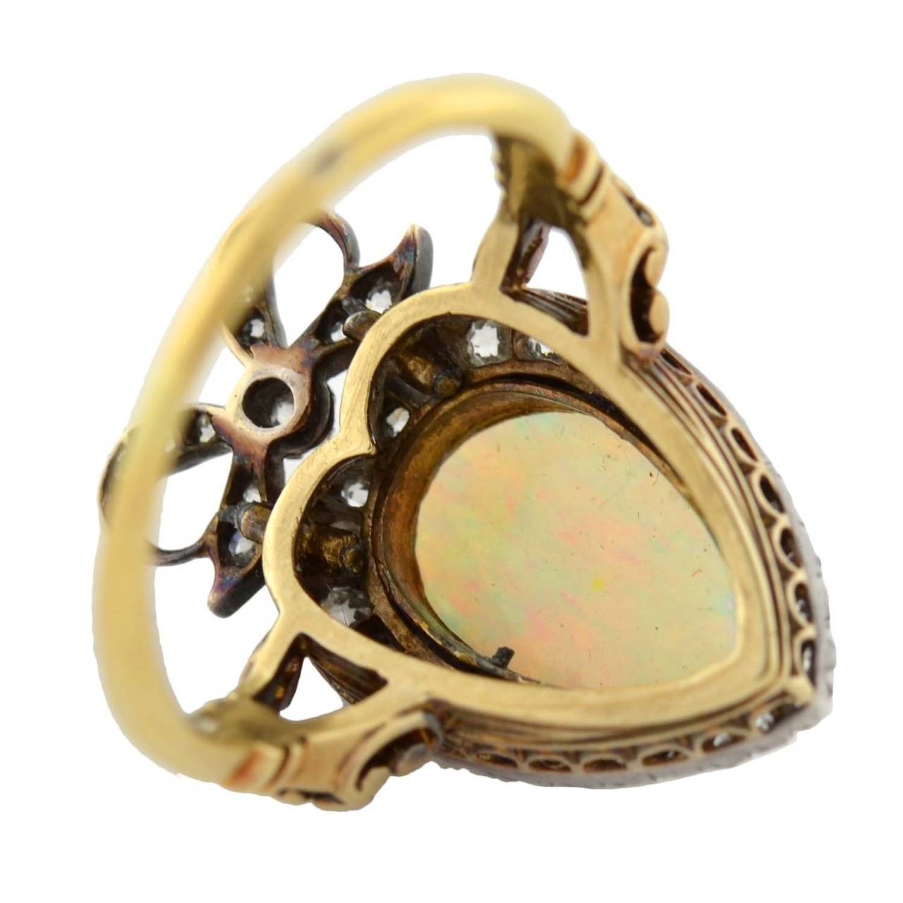 Victorian Opal Diamond Gold Crown and Heart Motif Ring 2