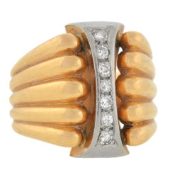 Two Tone Wide Diamond Gold Band