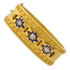 Victorian Etruscan 0.85 Total Carat Diamond Starburst and Enamel Bracelet