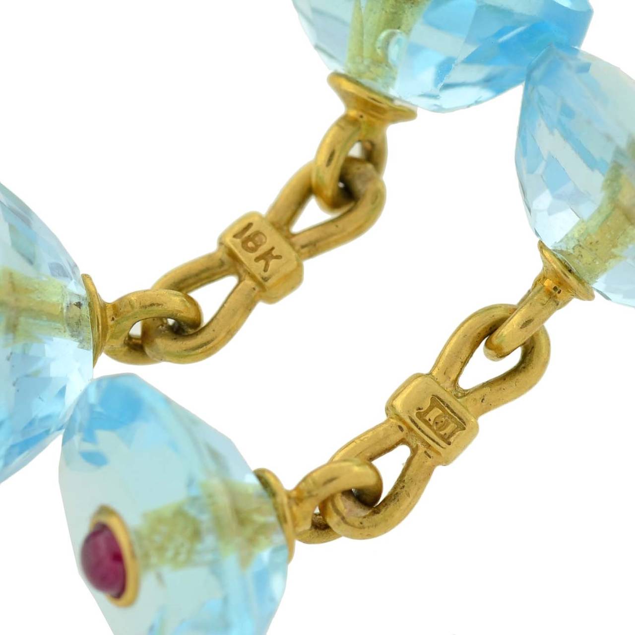 Retro Blue Topaz Ruby Five Piece Cufflink and Stud Set at 1stDibs