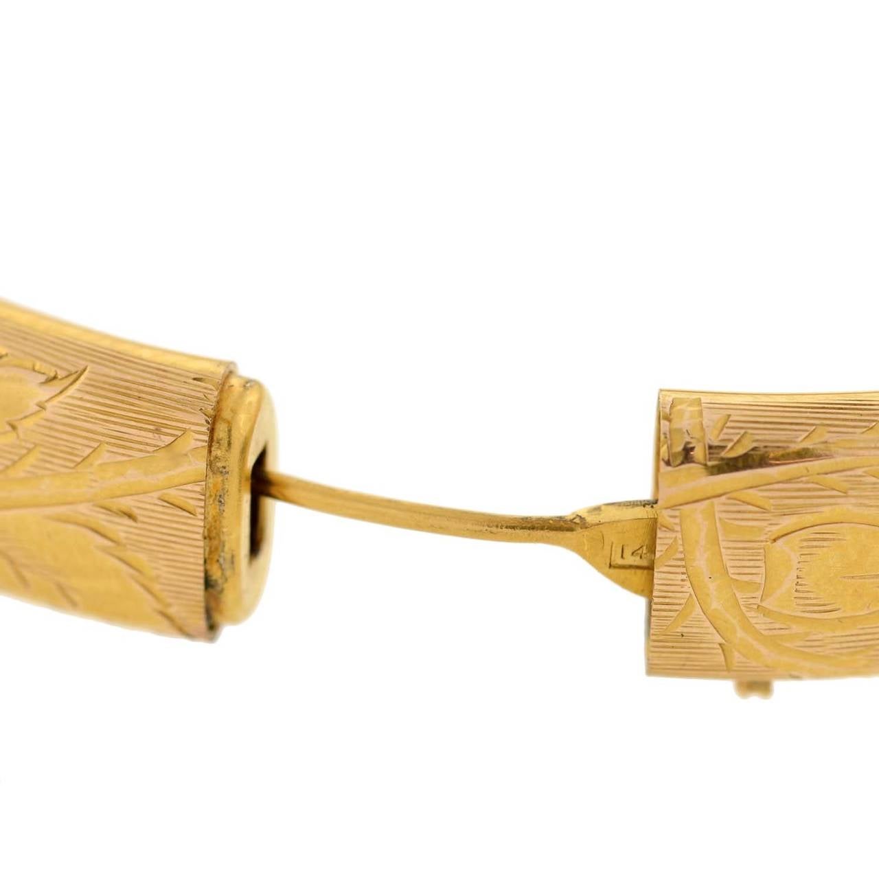 Victorian Floral Etched Gold Bangle Bracelet 1