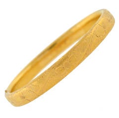 Victorian Floral Etched Gold Bangle Bracelet