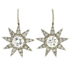 Contemporary Diamond Platinum Starburst Earrings