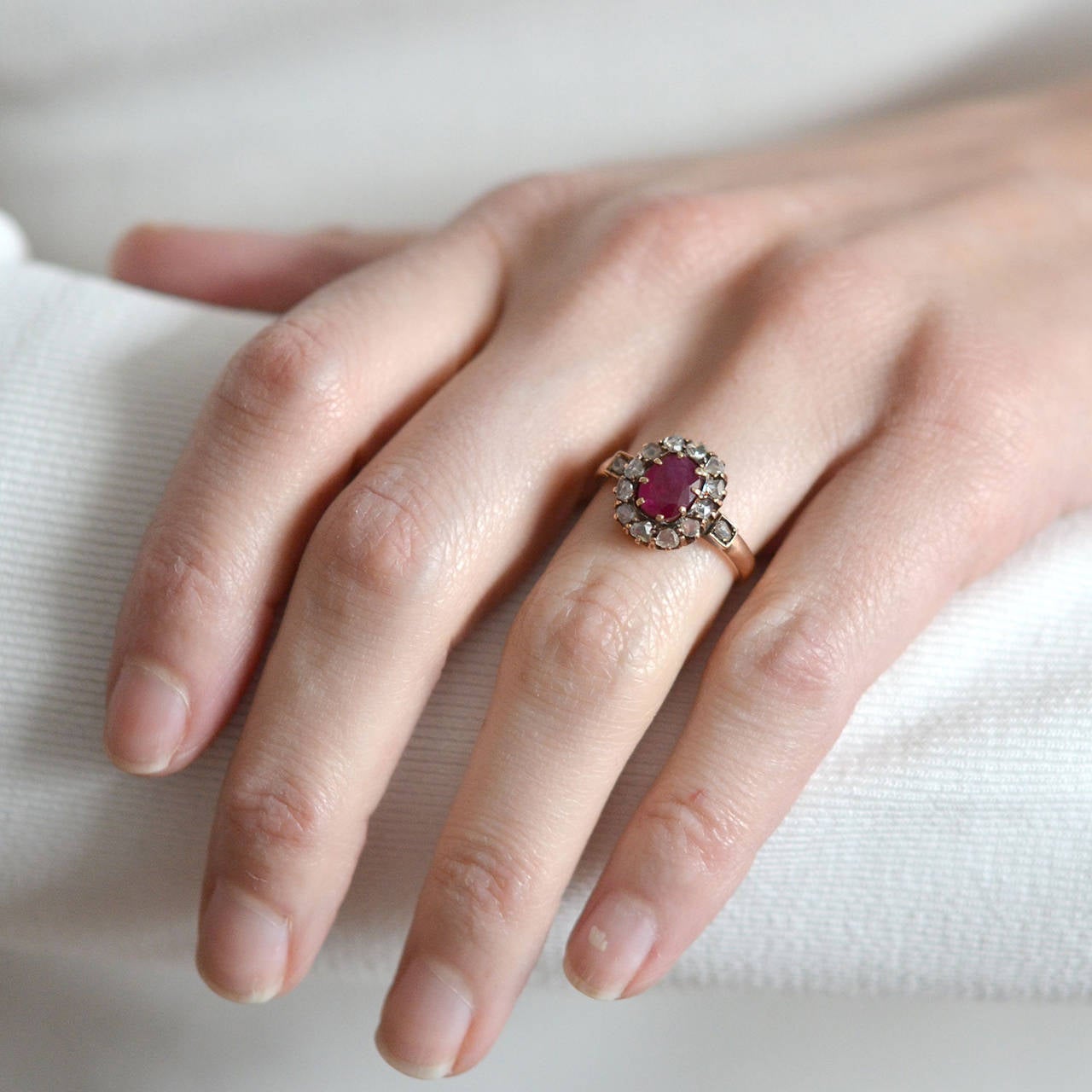 Victorian Burmese Ruby Rose Cut Diamond Gold Cluster Ring 1