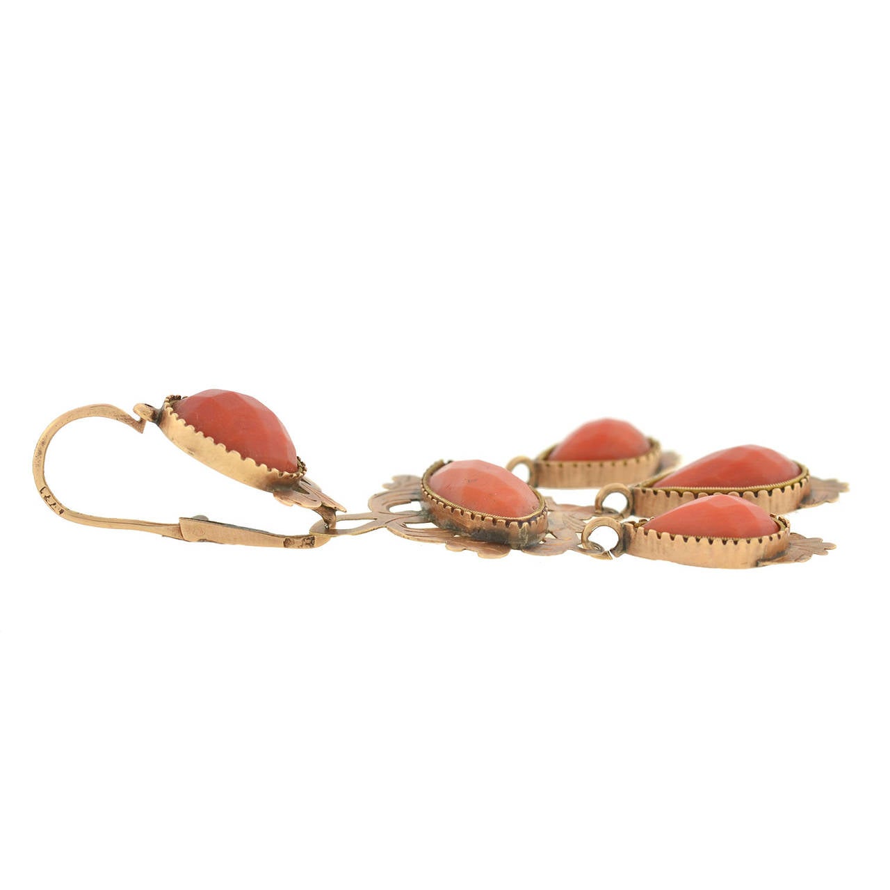Women's Victorian Faceted Coral Gold Dramatic Day and Night Earrings