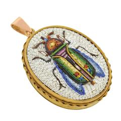 Victorian Fine Scarab Beetle Micro Mosaic Pendant Locket