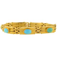 Victorian French Expandable Gate Link Turquoise Gold Bracelet