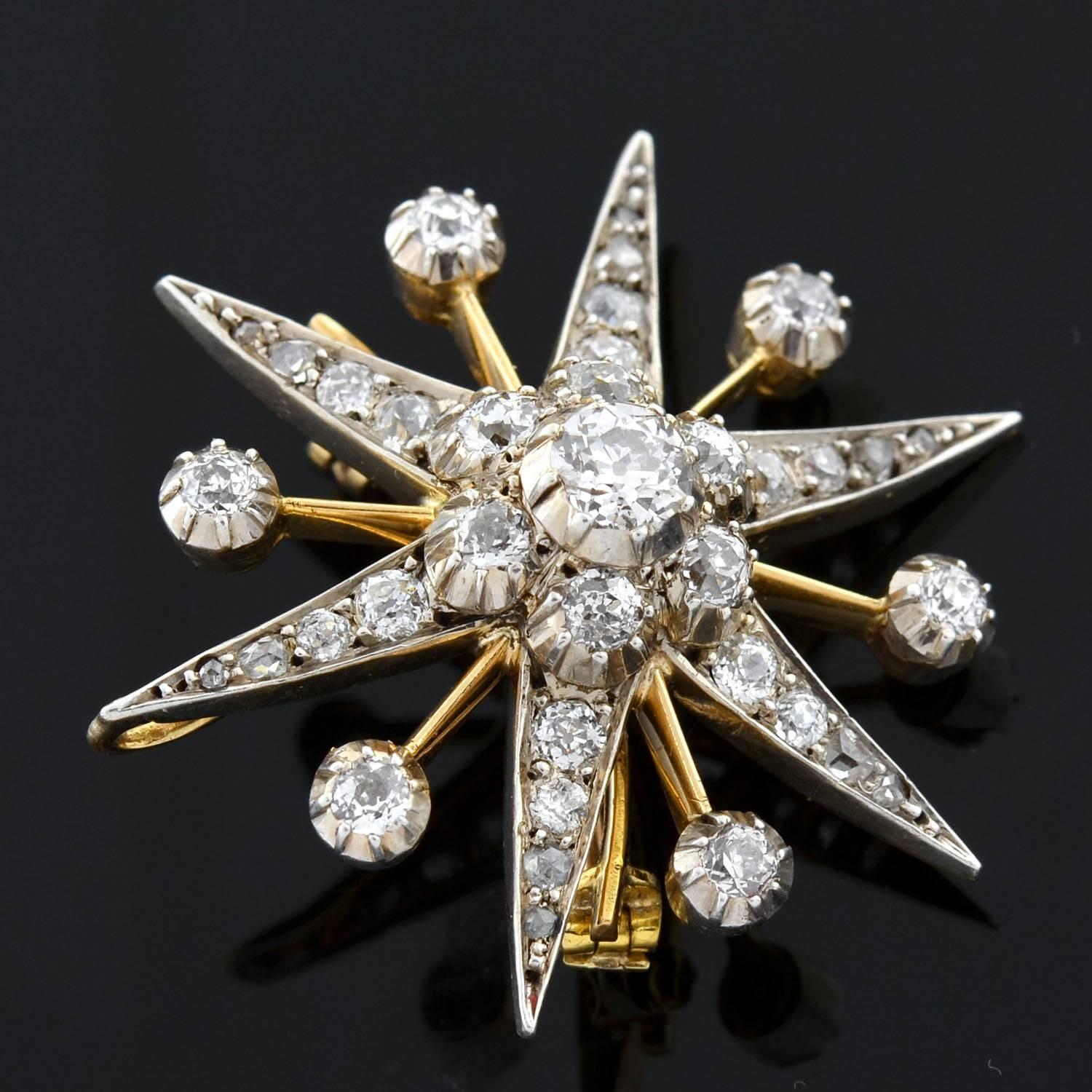 Edwardian Diamond Platinum Starburst Pin Pendant and Hair Pin  In Excellent Condition In Narberth, PA