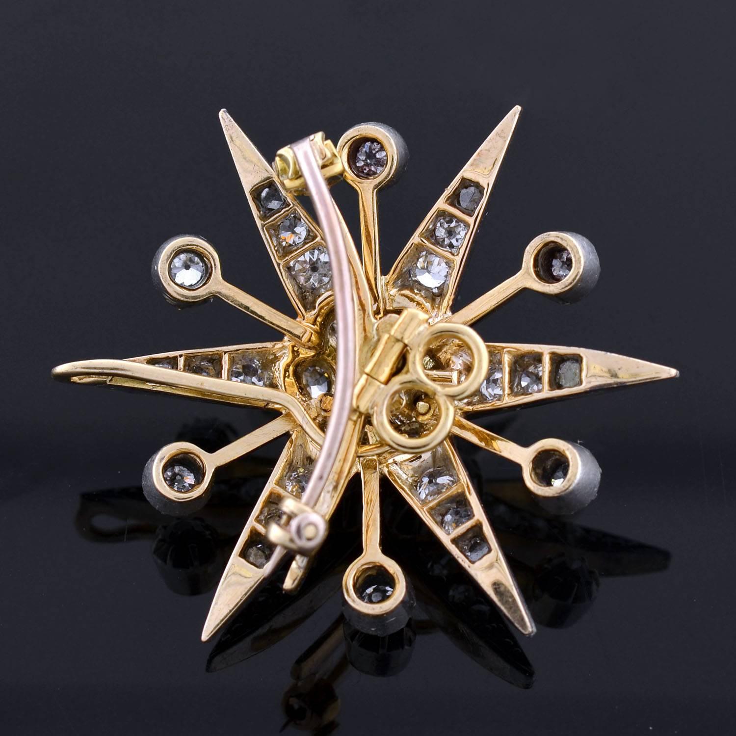Edwardian Diamond Platinum Starburst Pin Pendant and Hair Pin  3