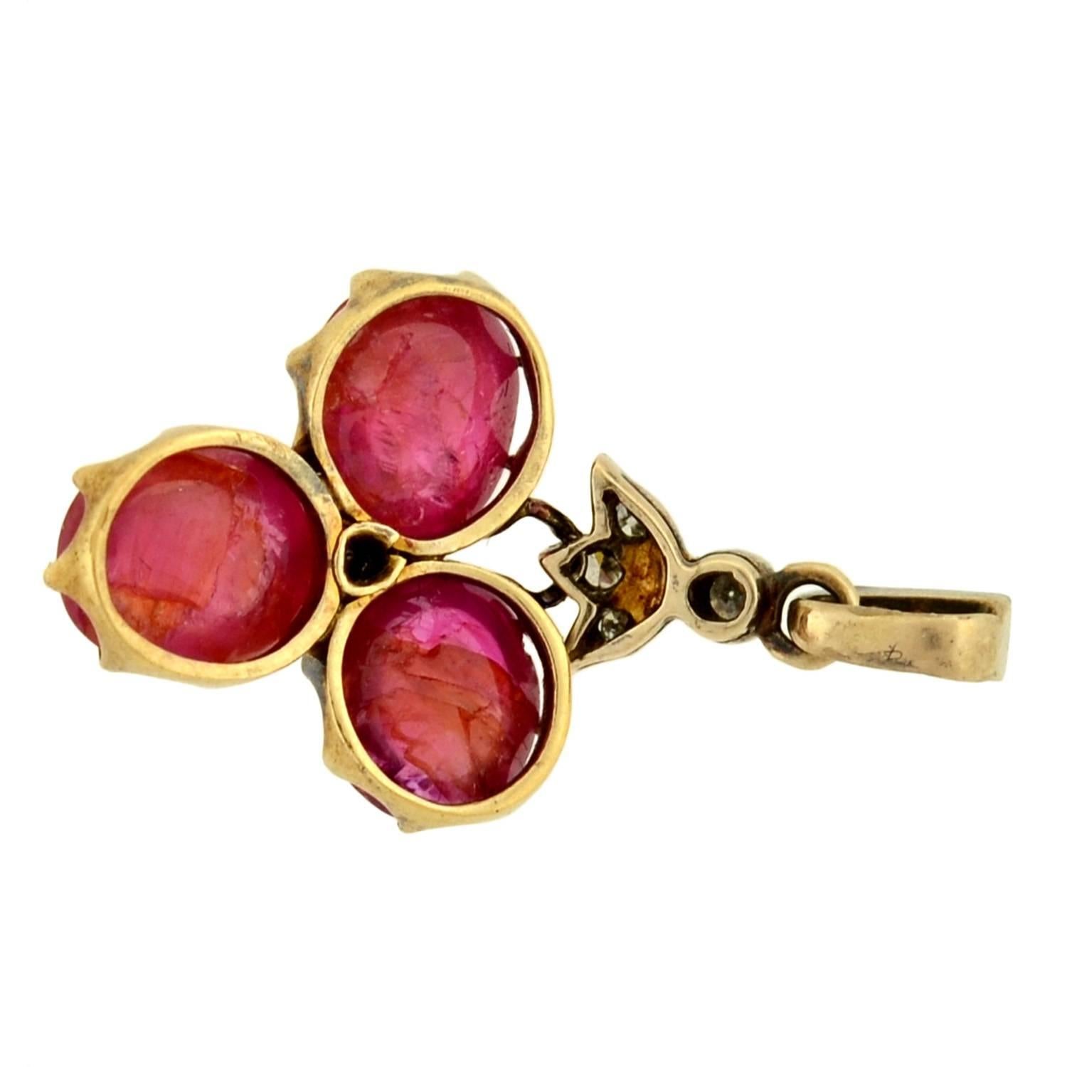 Victorian Ruby Diamond Silver Gold Trefoil Pendant 1