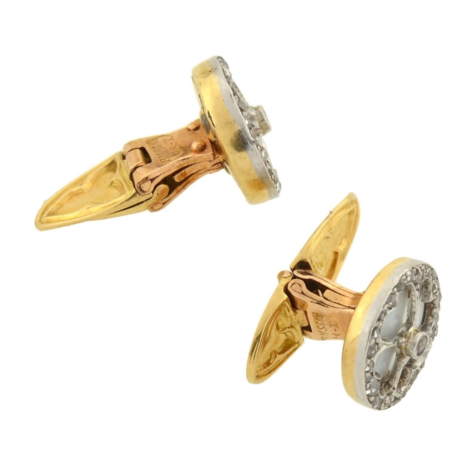Edwardian Mother of Pearl Diamond Gold Platinum 11 piece Cufflink Set 3