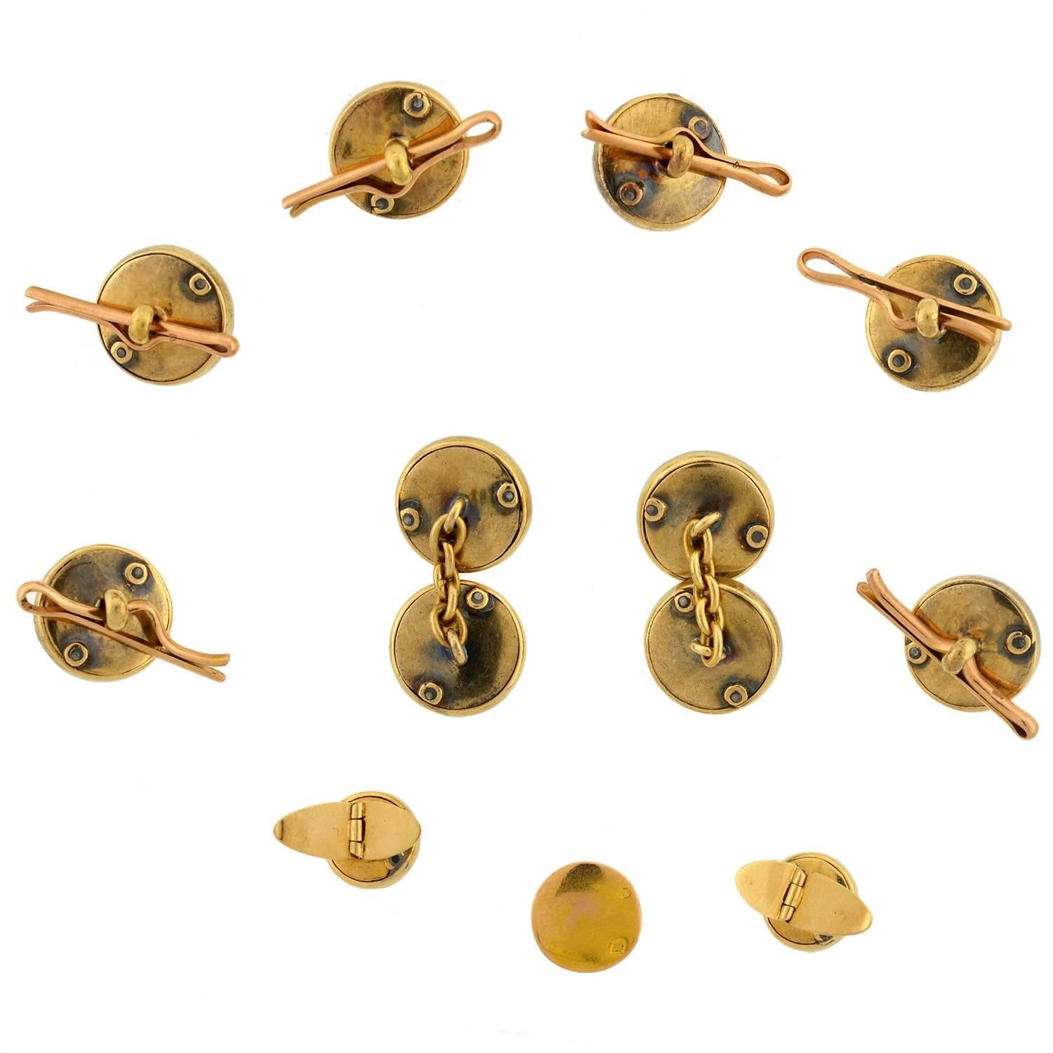Edwardian Mother of Pearl Diamond Gold Platinum 11 piece Cufflink Set 4