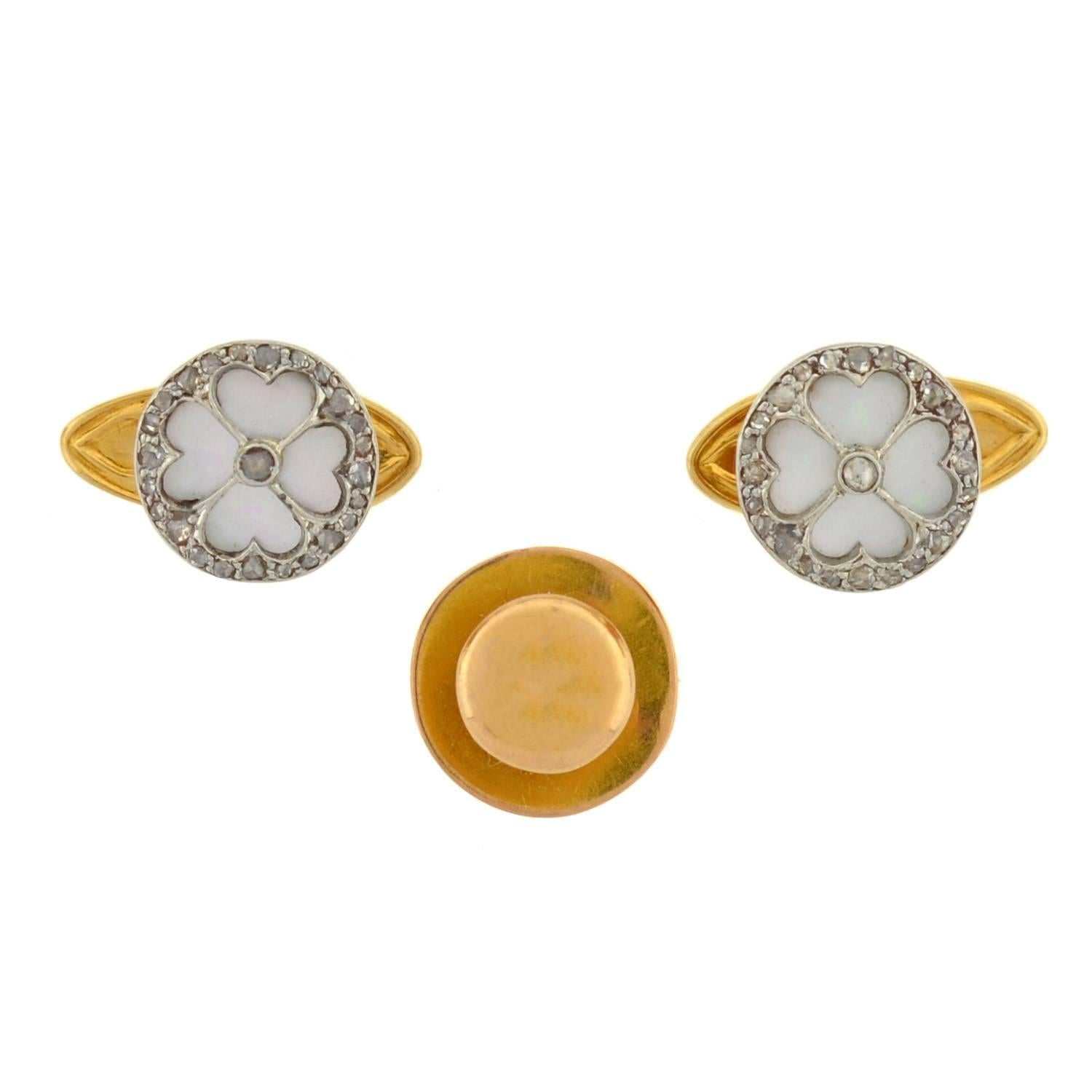 Edwardian Mother of Pearl Diamond Gold Platinum 11 piece Cufflink Set 1