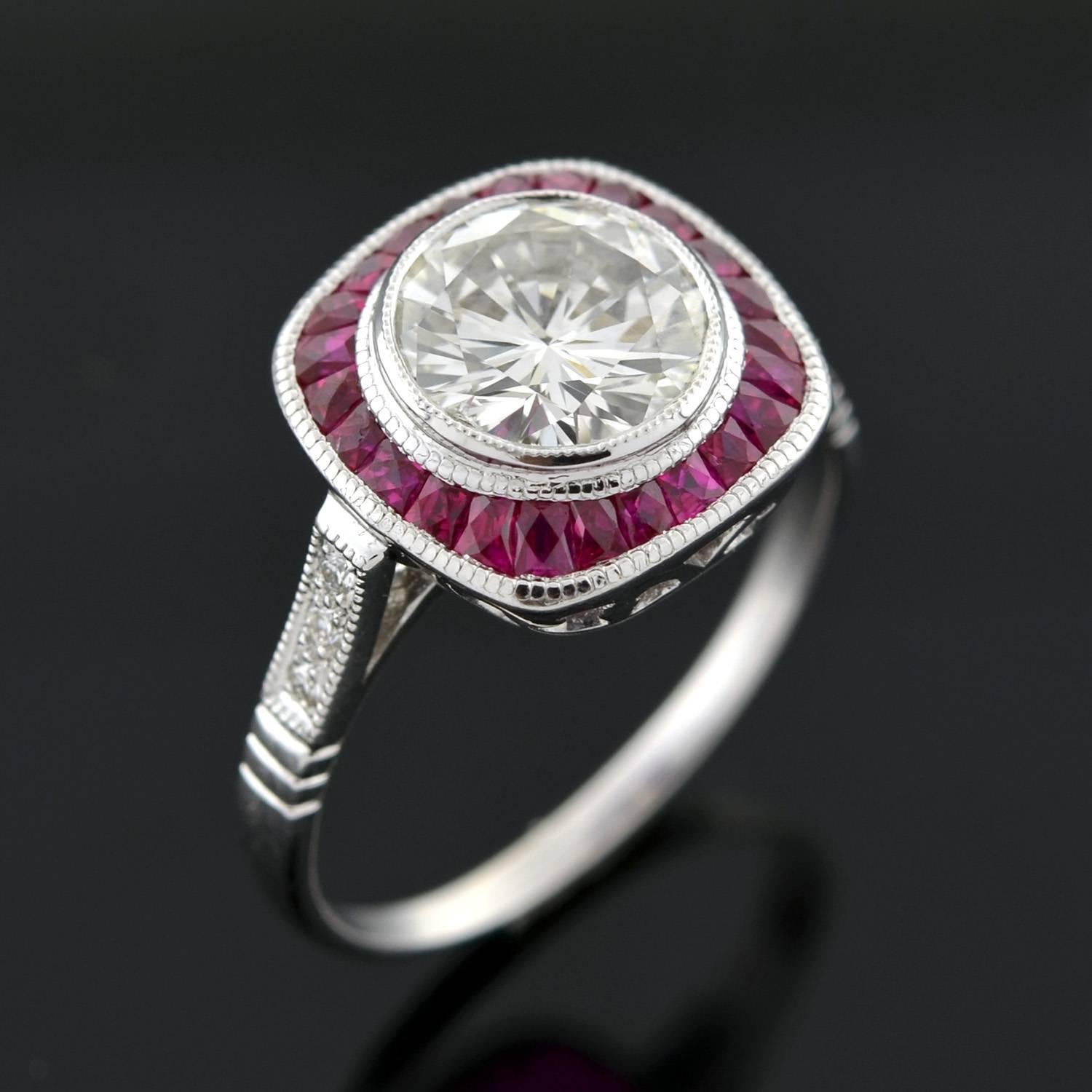 1.52 Carat Diamond Ruby Platinum Bull's Eye Engagement Ring 1