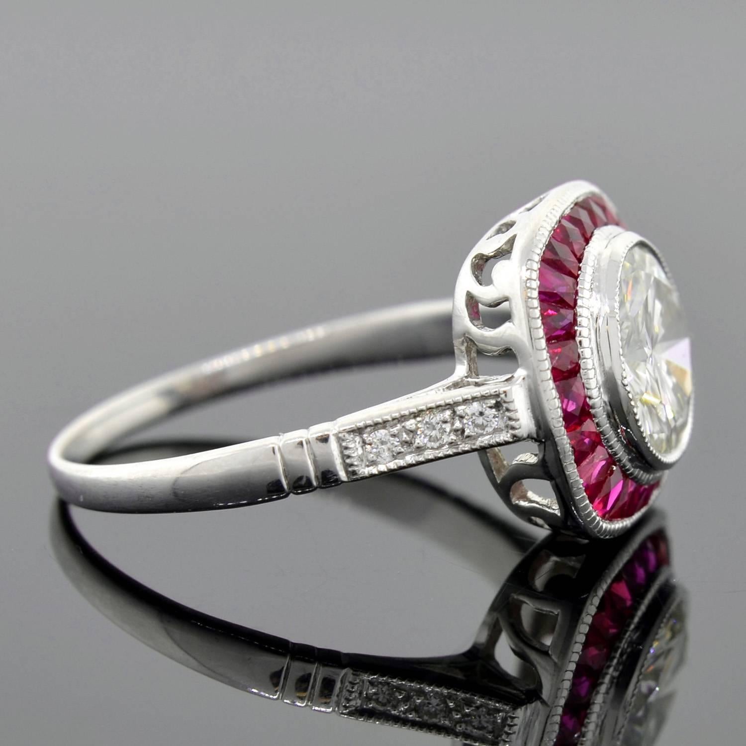 Art Deco 1.52 Carat Diamond Ruby Platinum Bull's Eye Engagement Ring