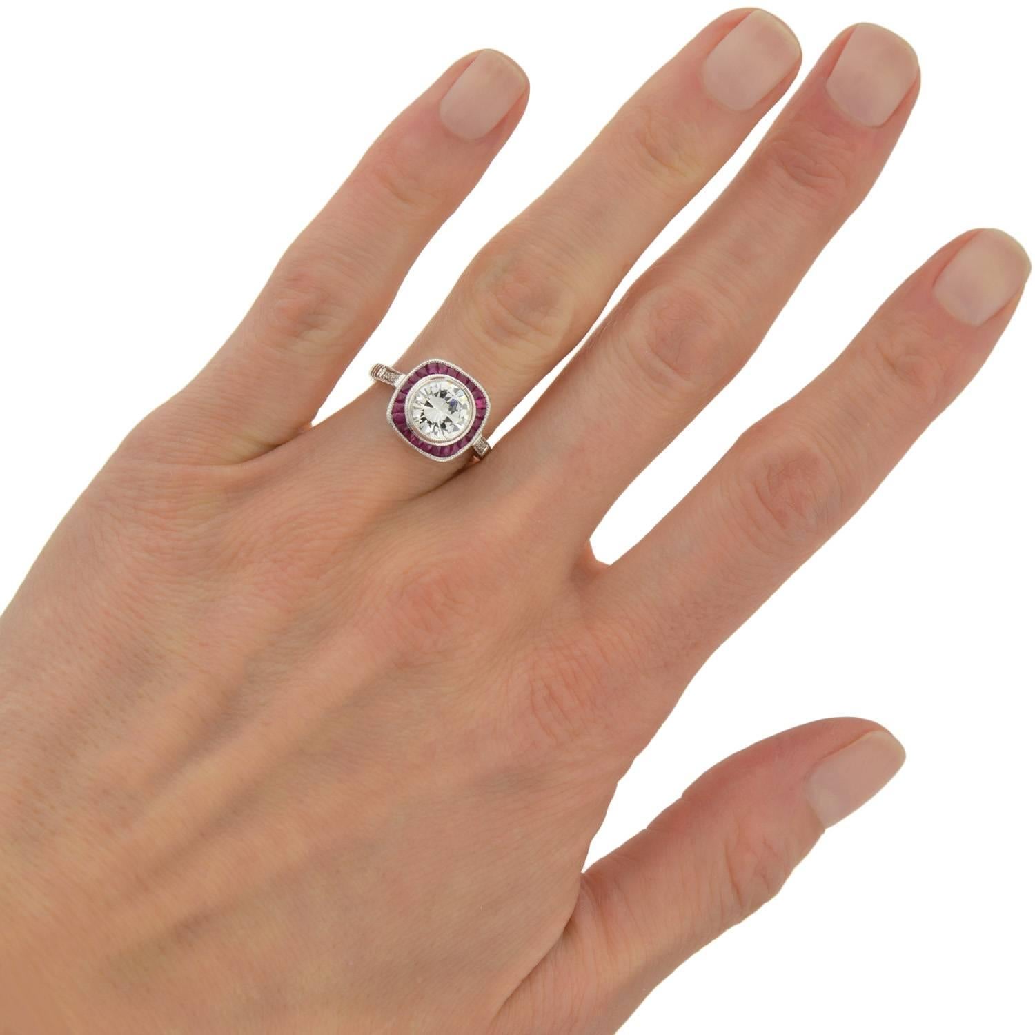 1.52 Carat Diamond Ruby Platinum Bull's Eye Engagement Ring 4