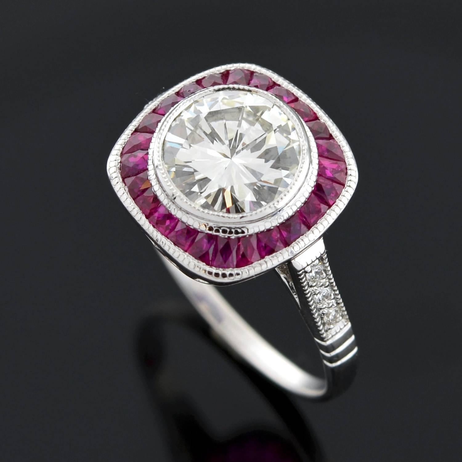 1.52 Carat Diamond Ruby Platinum Bull's Eye Engagement Ring 2