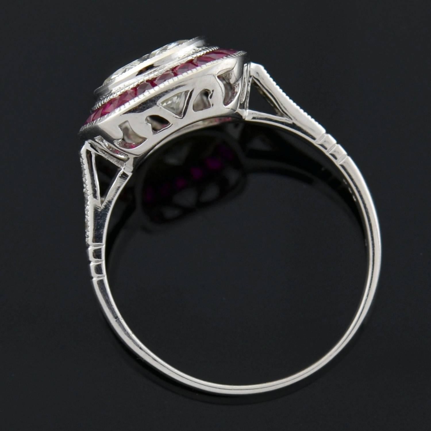 Women's 1.52 Carat Diamond Ruby Platinum Bull's Eye Engagement Ring