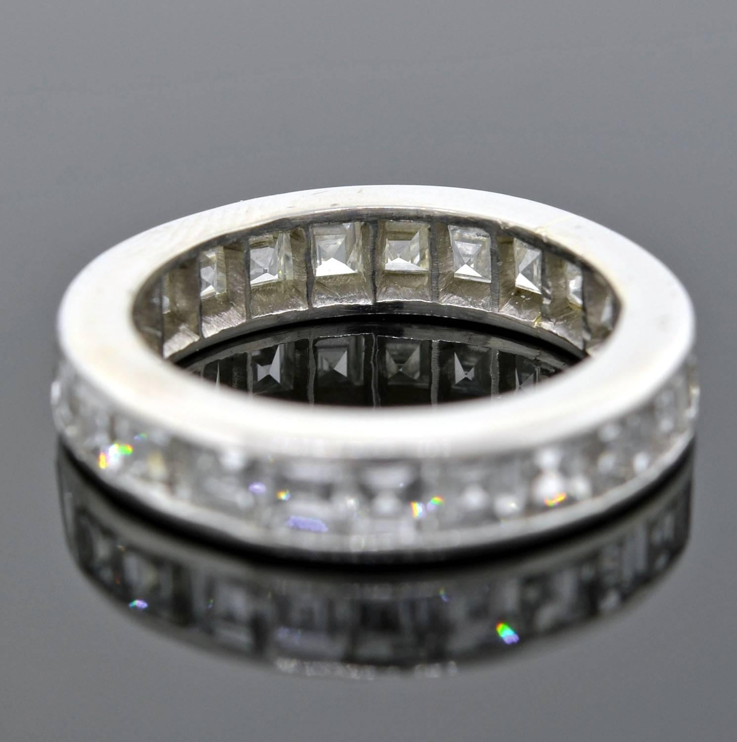 Women's Retro Square Cut Diamond Platinum Eternity Band Ring For Sale