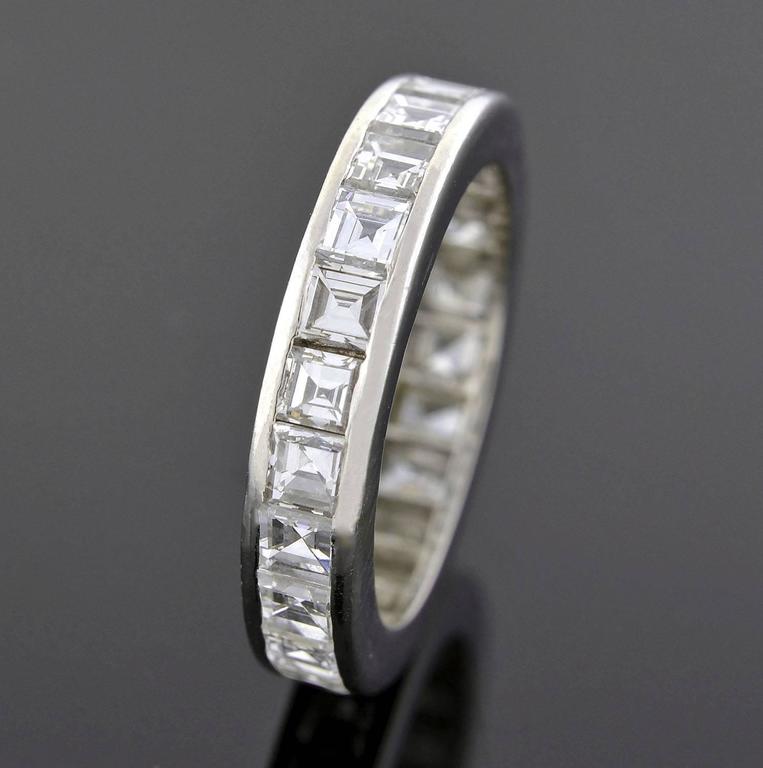 Retro Square Cut Diamond Platinum Eternity Band Ring For Sale at